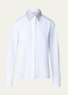 Akris punto Cotton Poplin Button-Front Blouse with Detachable Crystal and Studs Collar