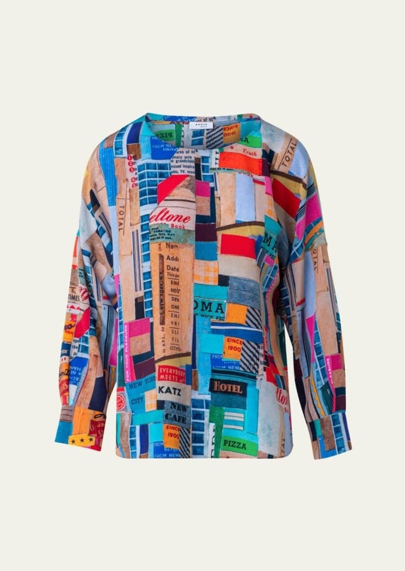 Akris punto Crepe De Chine NYC Paper Collage Print Blouse