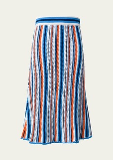 Akris punto Crochet Knit Chair Striped Midi Skirt