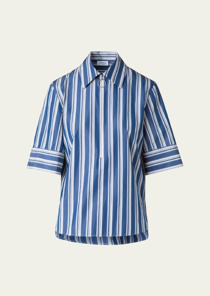 Akris punto Deck Chair Stripe Zip-Front Poplin Blouse