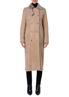 Akris punto Double Breasted Genuine Shearling Leather Coat