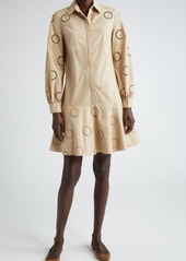 Akris punto Eyelet Embroidered Long Sleeve Cotton Shirtdress