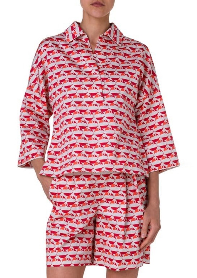 Akris punto Flamingo Dot Print Cotton Satin Shirt
