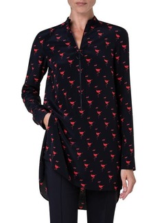 Akris punto Flamingo Print Silk Crêpe de Chine Shirt