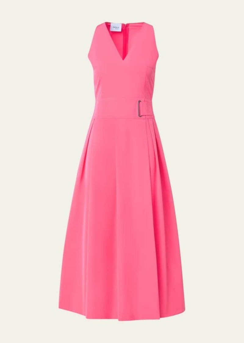 Akris punto Flared Taffeta Belted Midi Dress