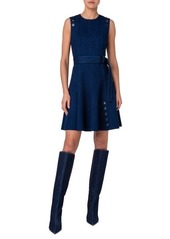 Akris punto Grommet Detail Belted Stretch Denim Dress