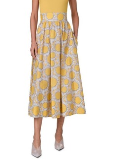 Akris punto Hello Sunshine Floral Pleated Cotton Midi Skirt