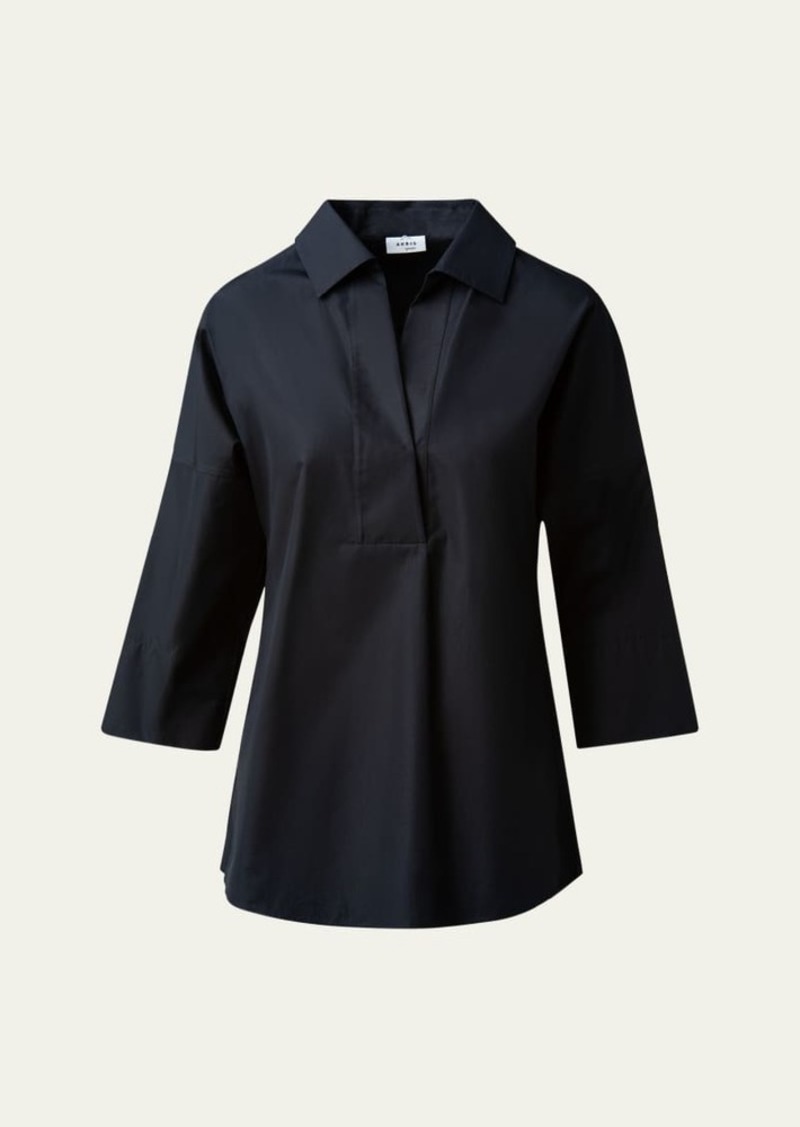 Akris punto Kimono-Sleeve Split-Neck Blouse