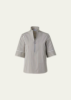 Akris punto Kodak Striped Cotton Poplin Short-Sleeve Zip Shirt
