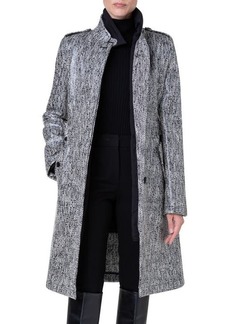 Akris punto Lacquered Tweed Rain Coat with Removable Lining