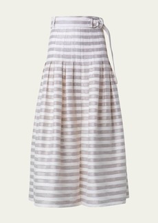 Akris punto Linen Blend Kodak Striped Midi Skirt with Belt