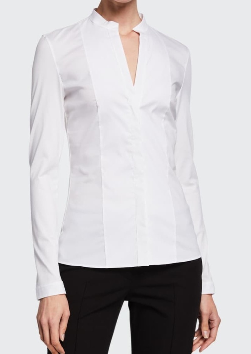 Akris punto Long-Sleeve Cotton Jersey-Back Blouse