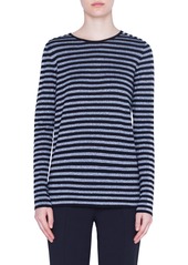 Akris punto Metallic Stripe Wool Blend Sweater in Black/Graphite at Nordstrom
