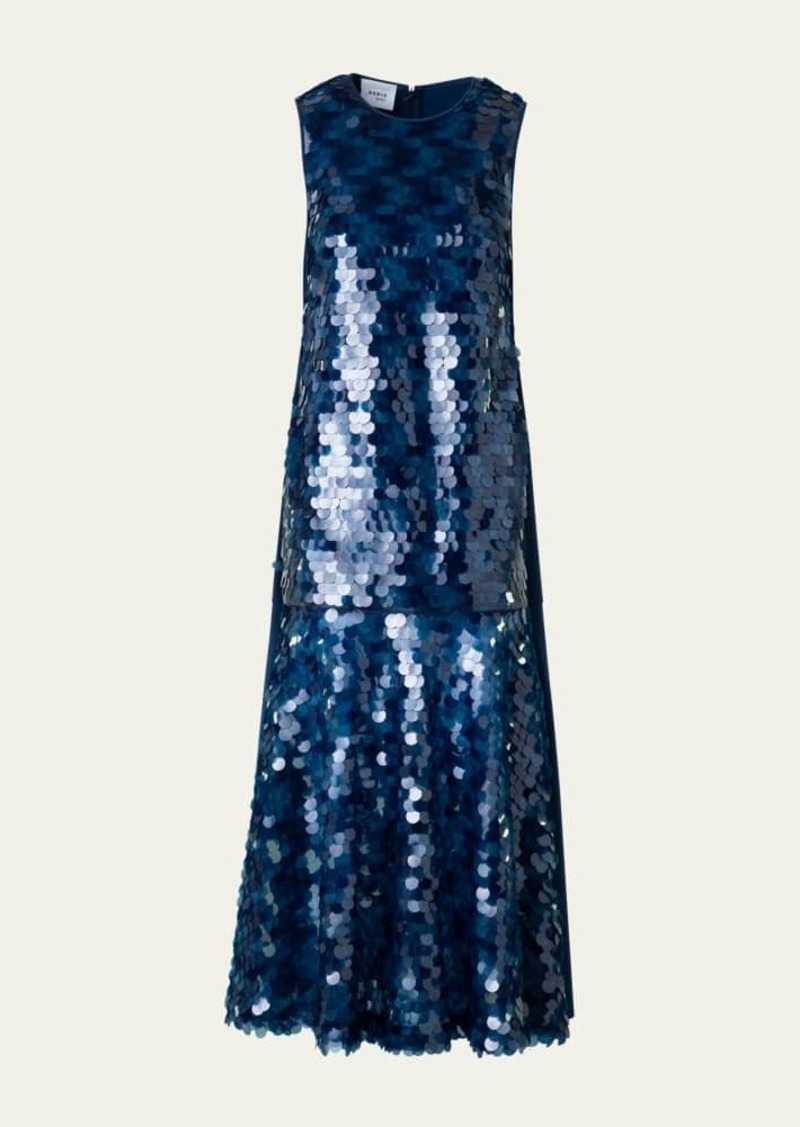 Akris punto Mix-Media Dot Sequined Flounce Midi Dress