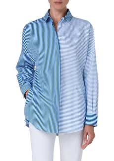 Akris punto Mixed Directional Stripe Cotton Poplin Button-Up Shirt