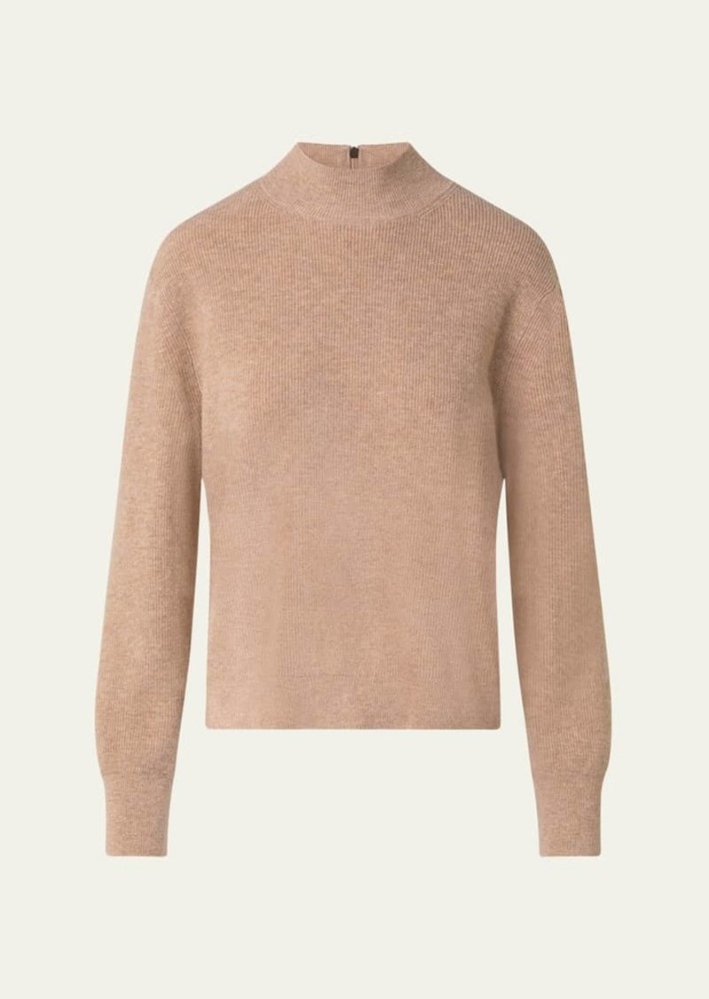 Akris punto Mock-Neck Ribbed Wool Sweater