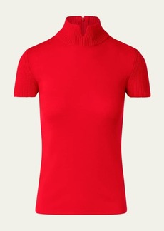 Akris punto Mock-Neck Short-Sleeve Merino Wool Sweater