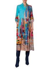 Akris punto NYC Paper Collage Print Long Sleeve Georgette Midi Shirtdress