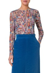 Akris punto NYC Paper Collage Print Stretch Tulle Top