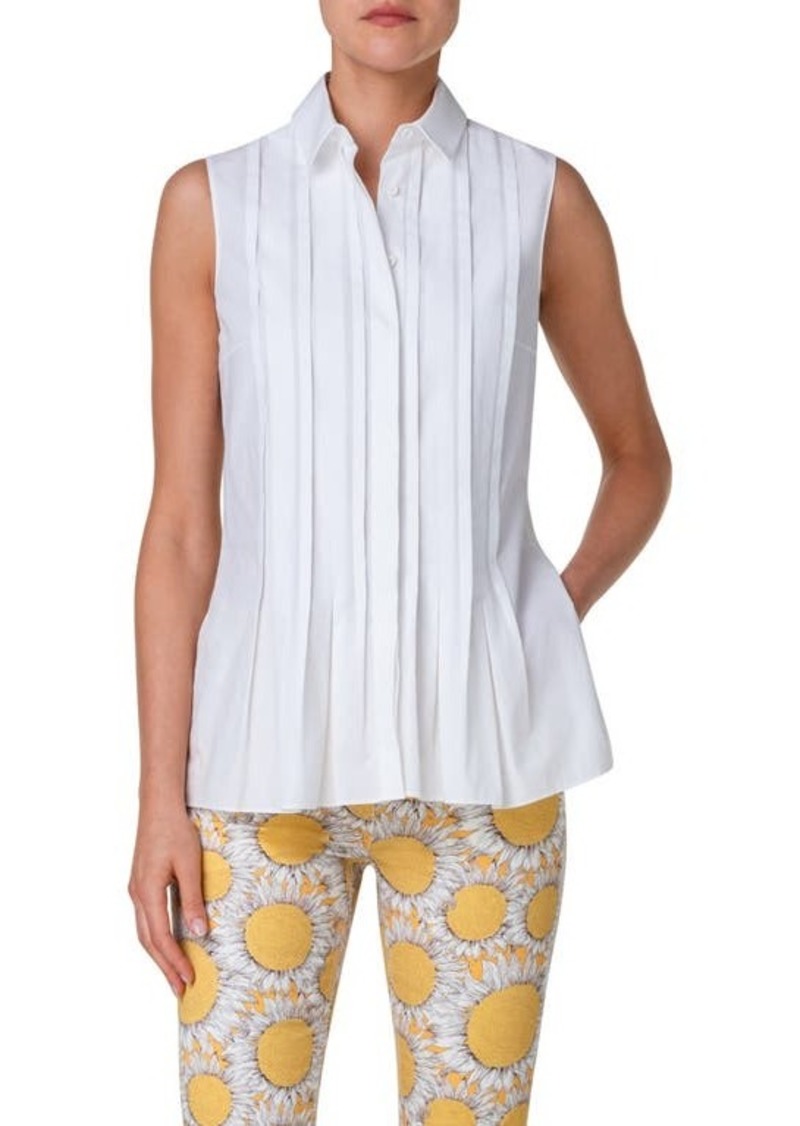 Akris punto Pintuck Sleeveless Cotton Button-Up Shirt
