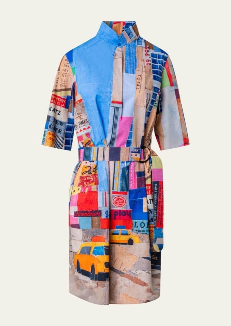 Akris punto Placed NYC Paper Collage Printed Shirtdress with Belt