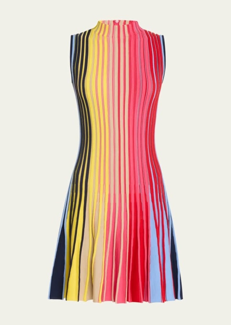 Akris punto Reverse Rainbow Fit-Flare Ribbed Wool Mini Dress