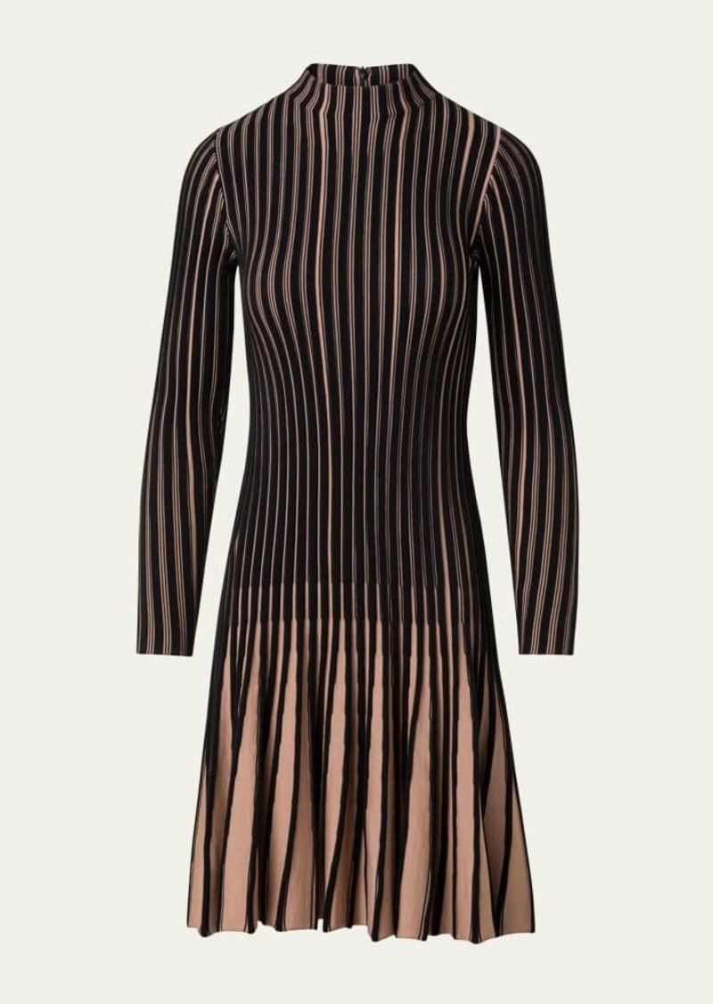 Akris punto Ribbed Fit-Flare Wool Dress