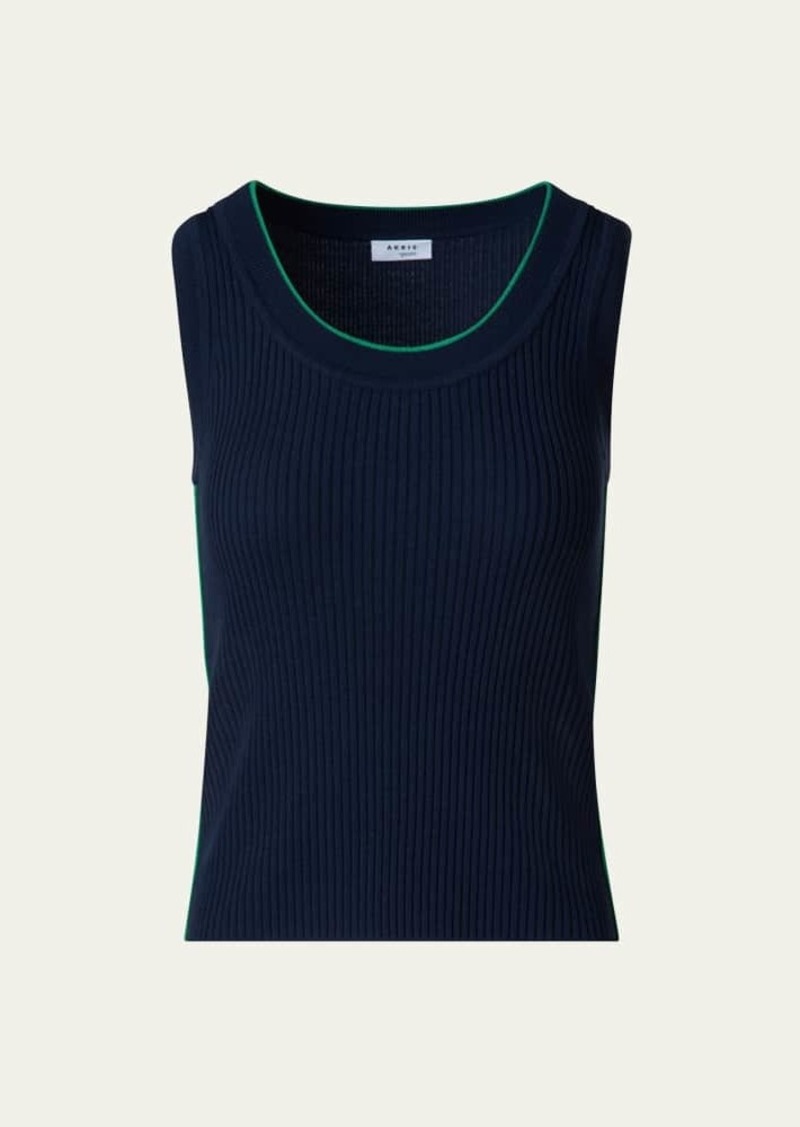 Akris punto Ribbed Merino Wool Tank Top with Contrast Piping