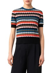 Akris punto Ripple Wave Crewneck Wool Sweater in Moss Blush Blue Red at Nordstrom