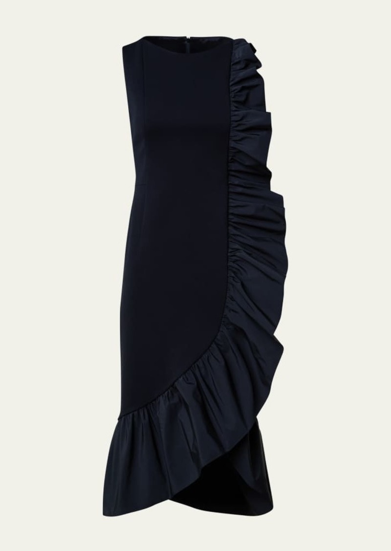 Akris punto Signature Jersey Midi Dress with Asymmetrical Ruffle Detail