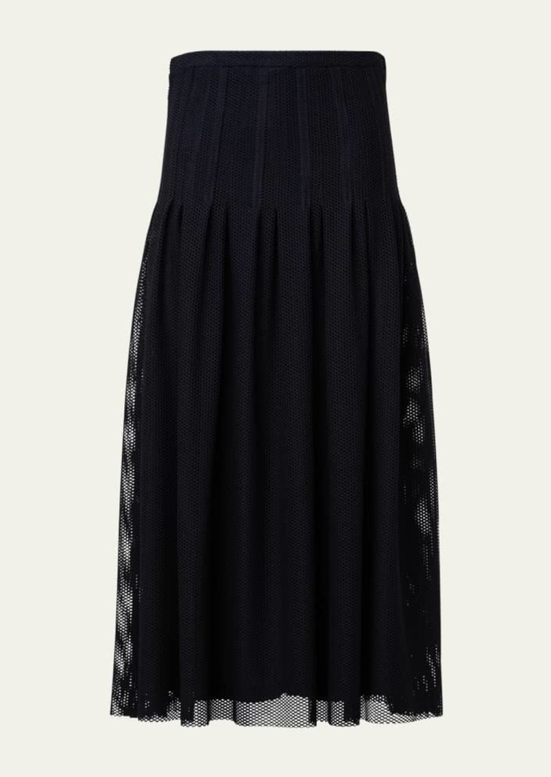 Akris punto Stretch Mesh Pleated Midi Skirt