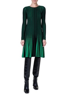 Akris punto Stripe Long Sleeve Merino Wool Rib Sweater Dress
