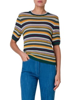 Akris punto Stripe Short Sleeve Crewneck Sweater