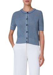 Akris punto Stripe Short Sleeve Wool Mesh Stitch Cardigan