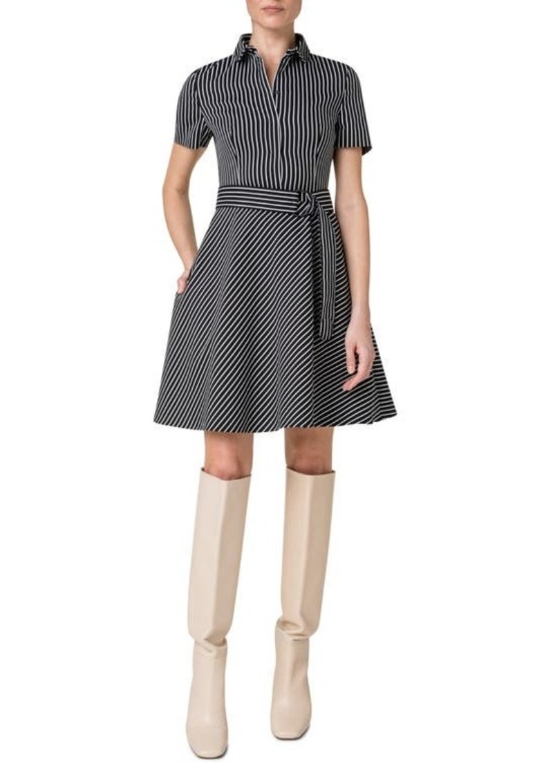 Akris punto Stripe Stretch Cotton Blend A-Line Dress