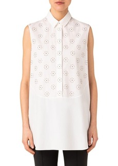 Akris punto Studded Embroidered Eyelet Cotton Sleeveless Blouse in Cream at Nordstrom