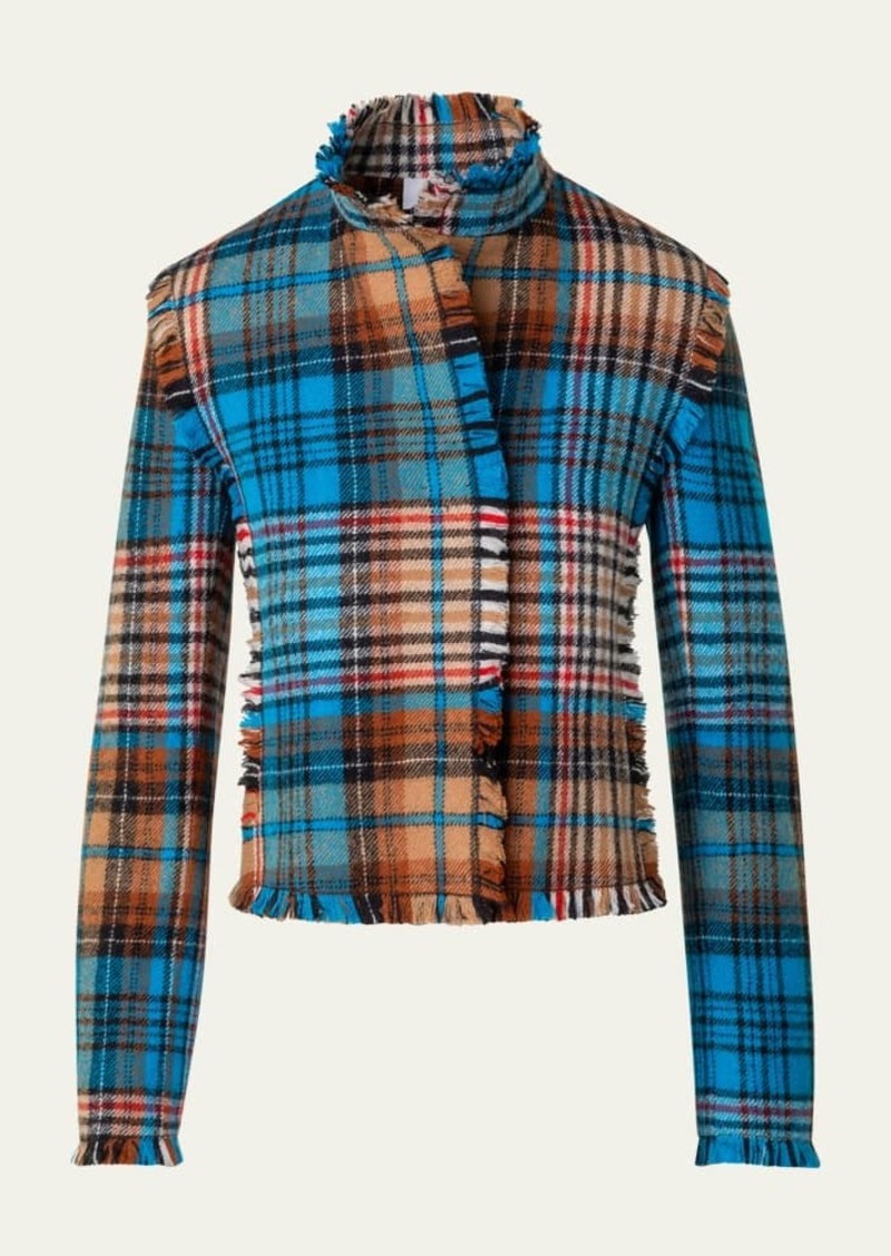 Akris punto Tartan Tweed Fringe-Trim Wool Jacket