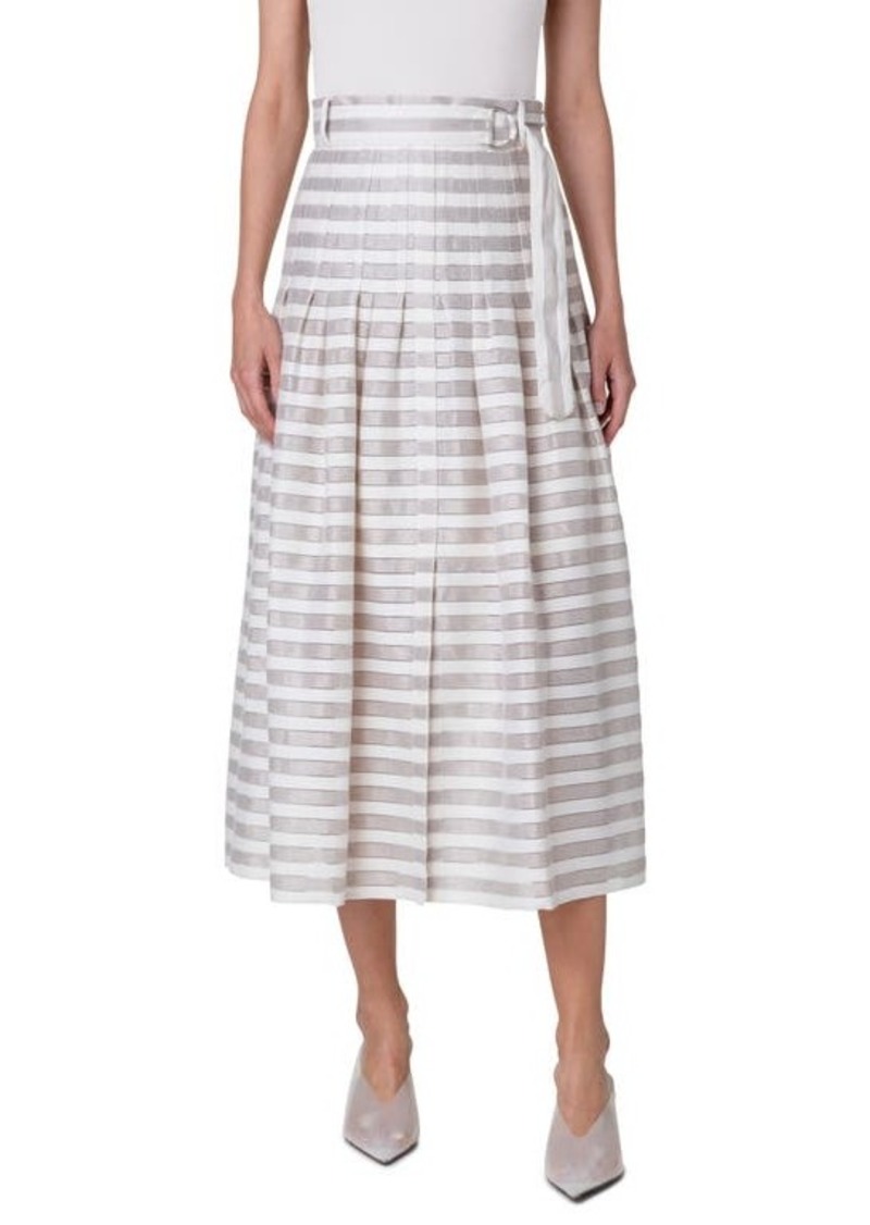 Akris punto Texture Stripe Belted Midi Skirt