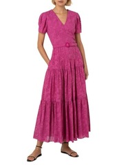 Akris punto Tiered Cotton Eyelet Midi Dress in Hot Pink at Nordstrom