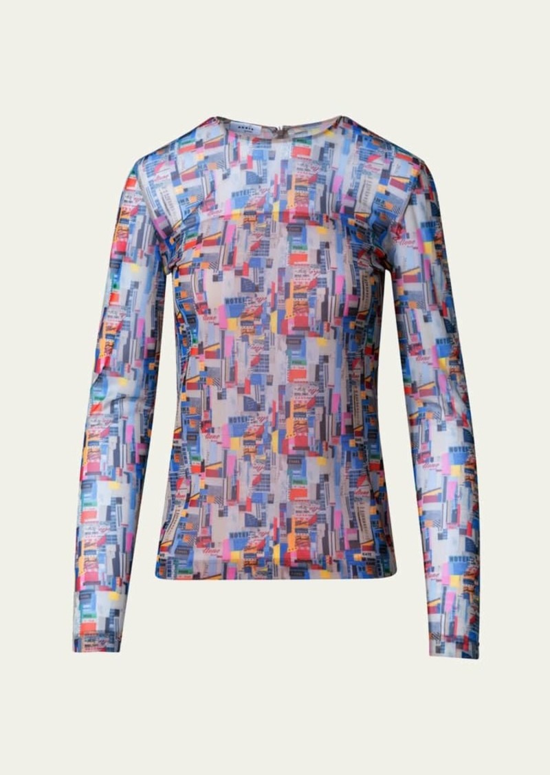 Akris punto Tulle NYC Paper Collage Print Top