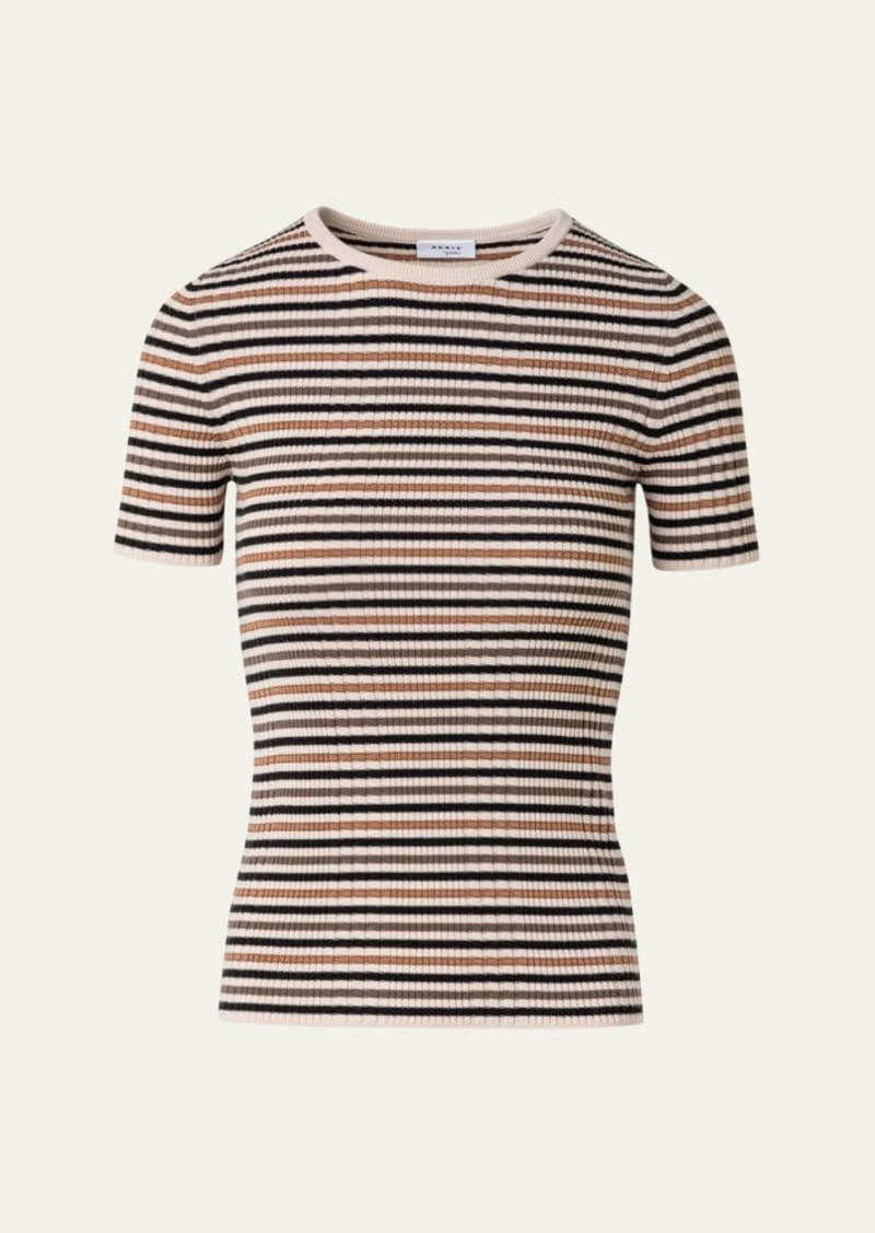 Akris punto Virgin Wool Striped Rib Knit Top