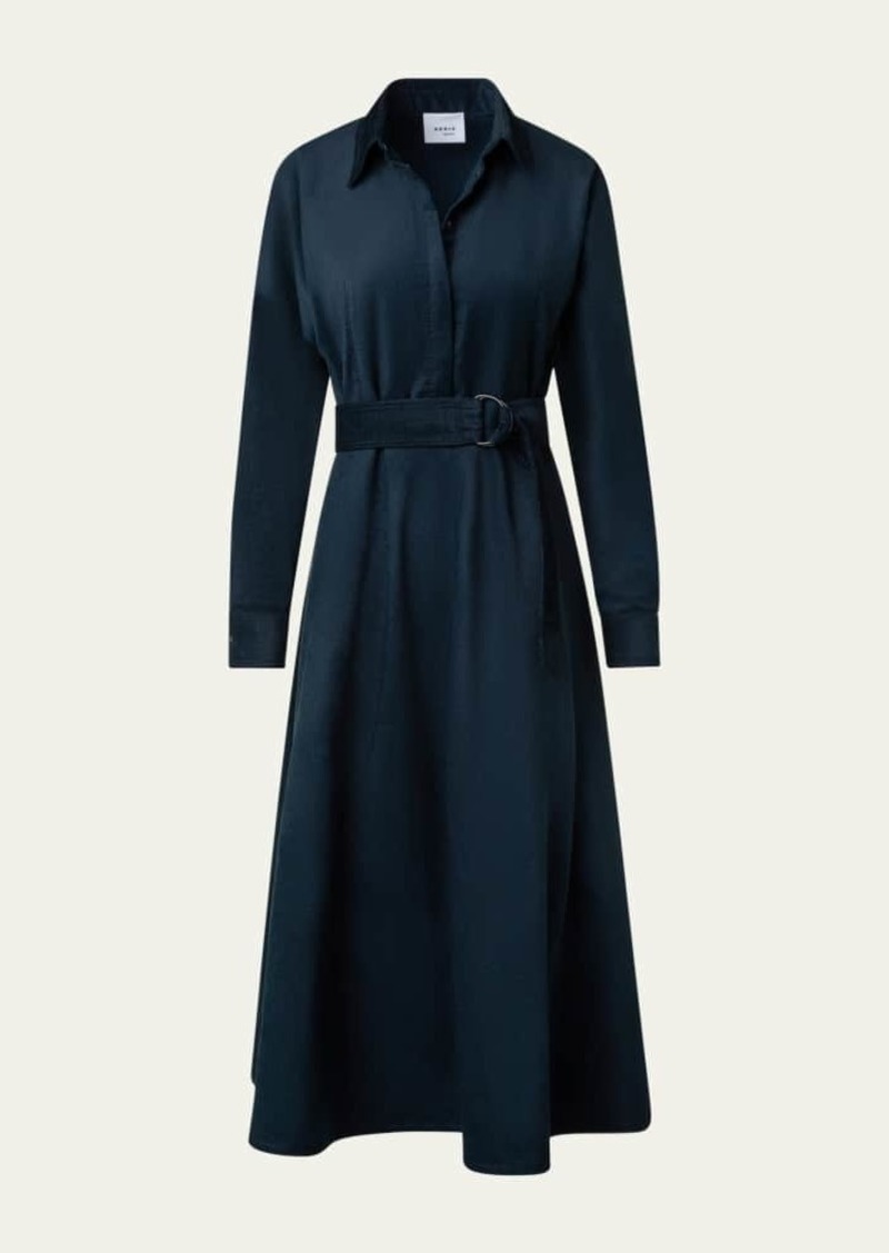 Akris punto Washed Fine Corduroy Belted Midi Dress