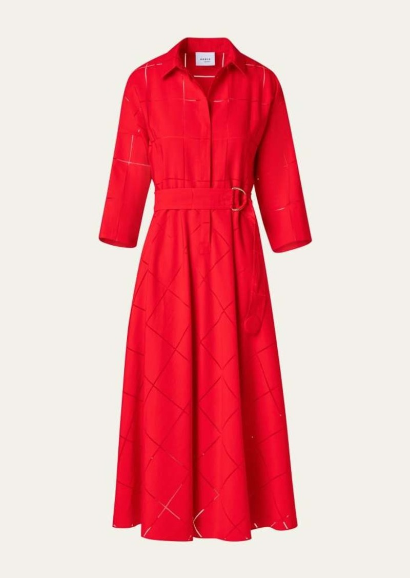 Akris punto Window Check Organzino Belted Midi Dress