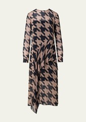 Akris punto Window Check Semi-Sheer Maxi Dress with Flounced Detail