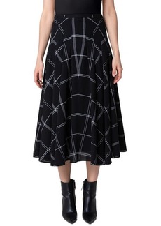 Akris punto Windowpane Plaid Wool Blend Midi Skirt in Black-Cream at Nordstrom
