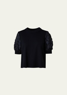 Akris punto Wool Knit Top with Embroidered Bishop Sleeves