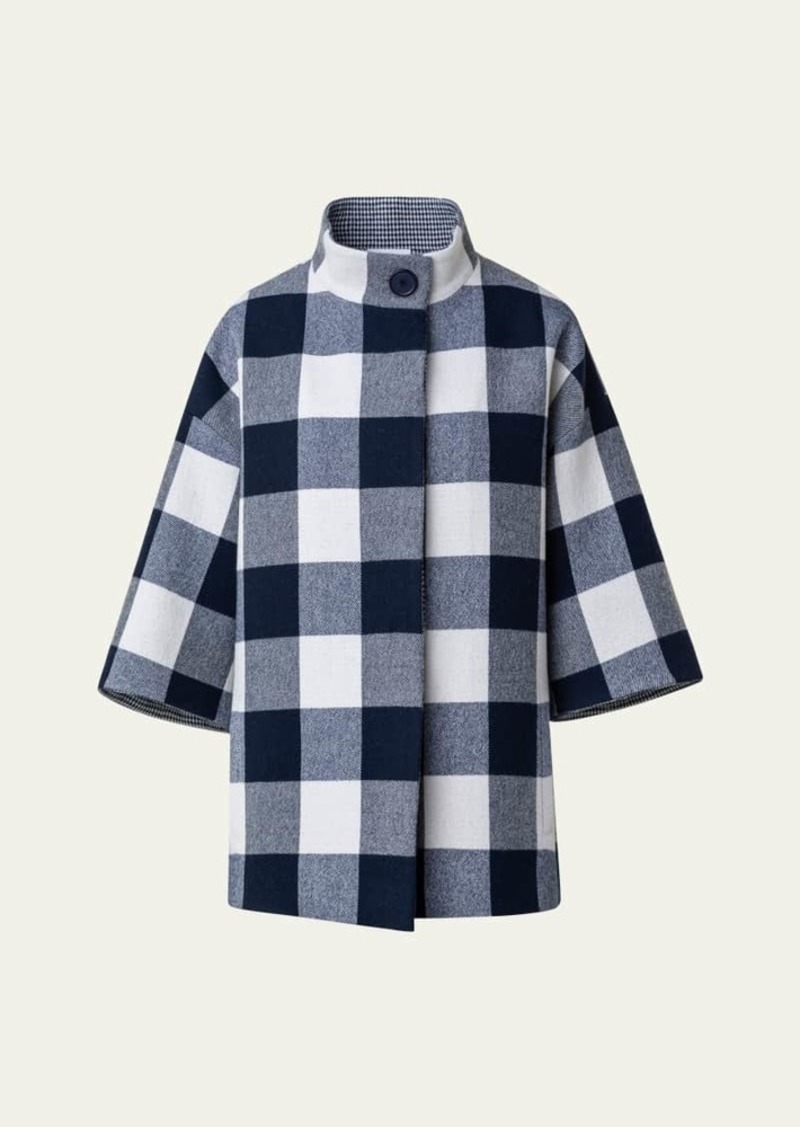 Akris punto XL Gingham Felted Wool Car Coat