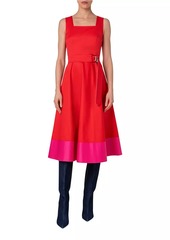 Akris Punto Belted Colorblocked Cotton Poplin Midi-Dress