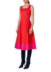 Akris Punto Belted Colorblocked Cotton Poplin Midi-Dress