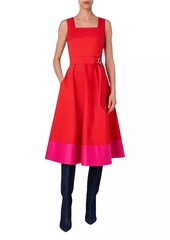 Akris Punto Belted Colorblocked Cotton Poplin Midi-Dress